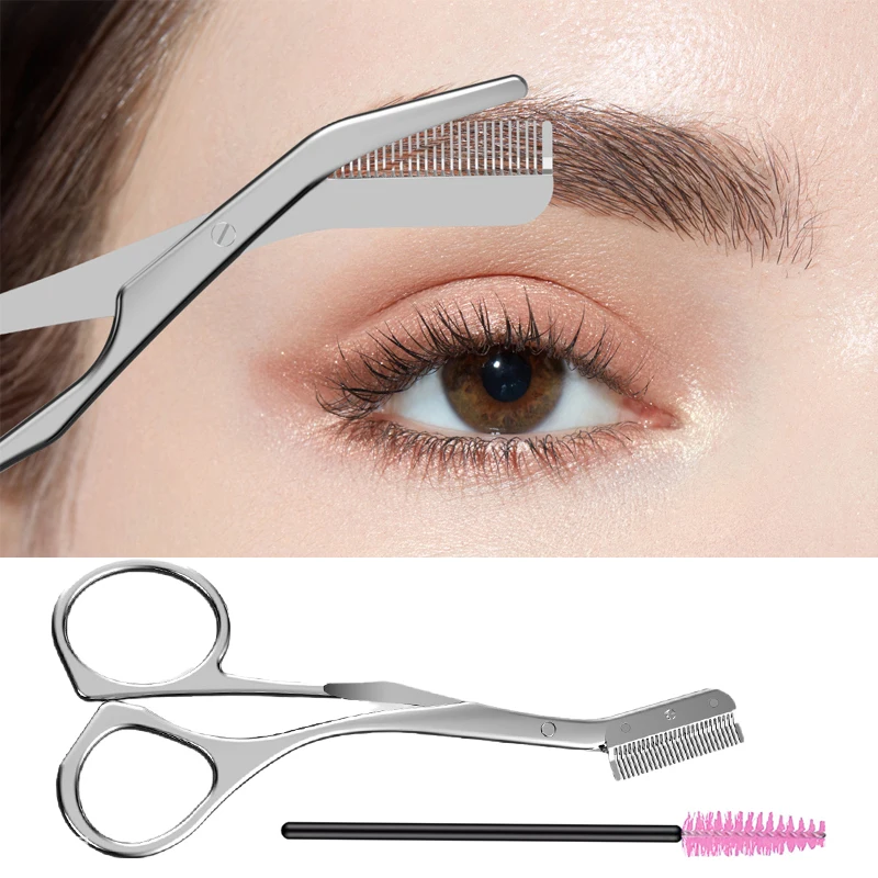 Stainless Steel Eyebrow Scissors With Eyebrow Comb High Quality Makeup Scissors Eyebrow Trimming Knife Hair Remover Shaver Tool