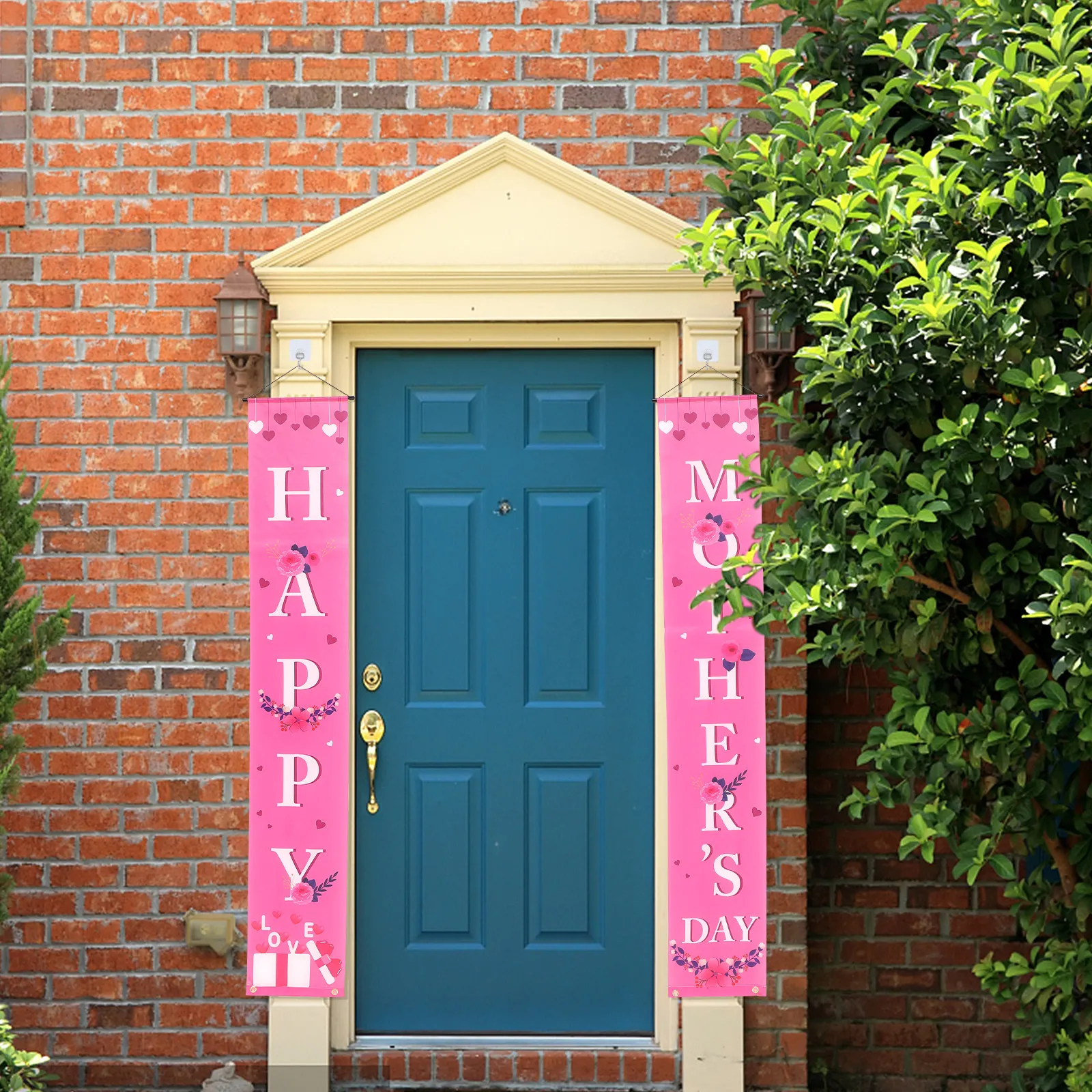 1Pair Festival Door Curtain Mother's Day Door Banner Pink Party Hanging Pendant Party Supplies Decoration Photo Props Exquisite