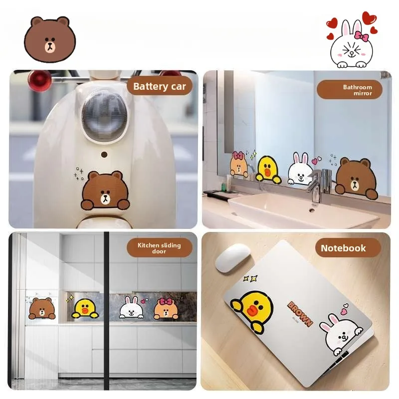Наклейки LINE FRIENDS Brown Cony: милые аниме-стикеры для стеклянных дверей, окон, автомобилей, ноутбуков, оптом
