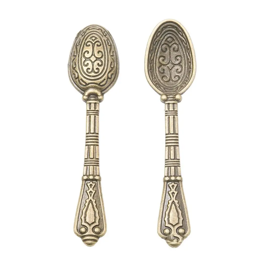 New 10Pc 10*43.5mm Mixed Alloy Antique Silver Color Spoon Charms Keychain Bracelet Pendant Accessory For DIY Jewelry Making