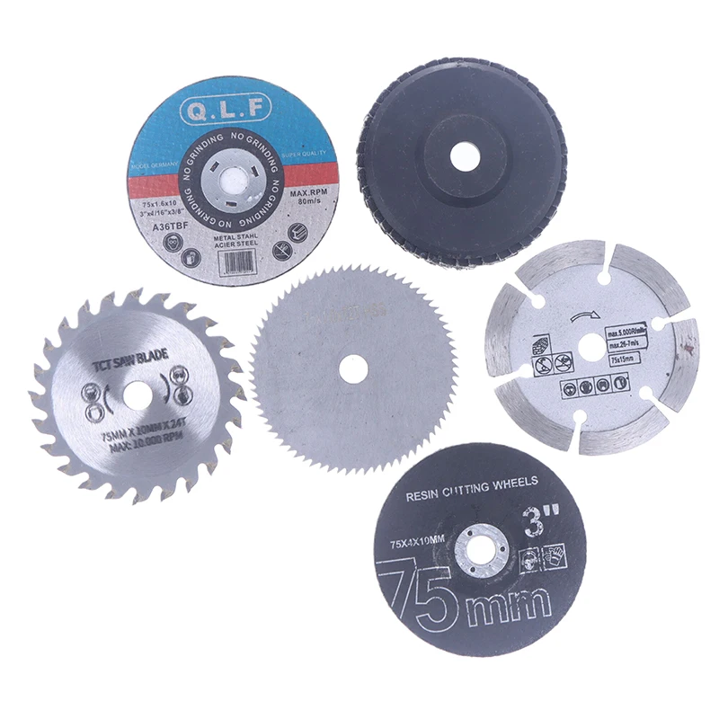 7Pcs 75mm Cutting Disc Set For Hole Angle 10mm Circular Saw Blade Sander Sanding Tool DIY Tile Wood Metal Cutting Disc