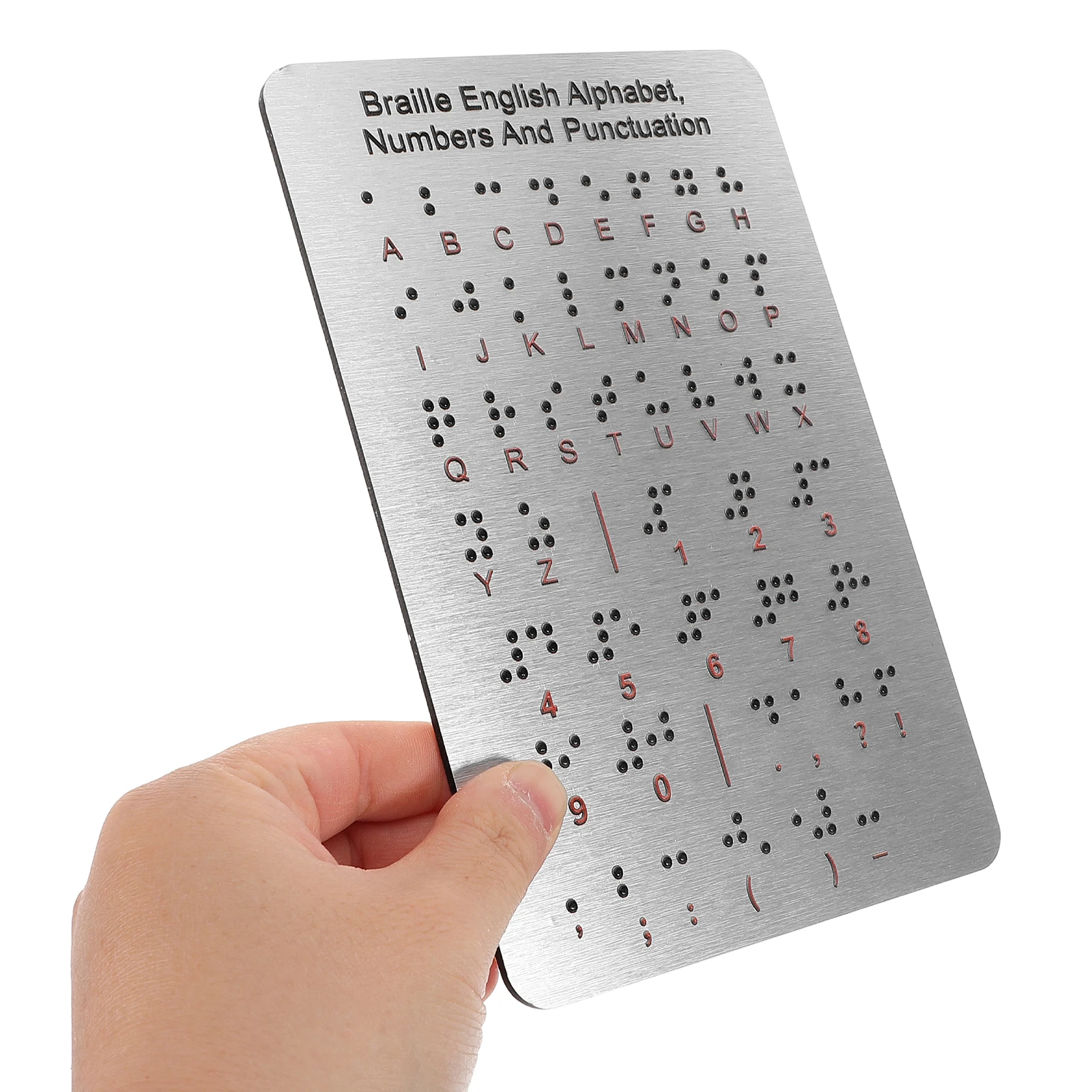 Tablero del alfabeto Braille con puntos elevados, tablero de aprendizaje Braille de puntuación de números de acero inoxidable, enseñanza de Braille para principiantes