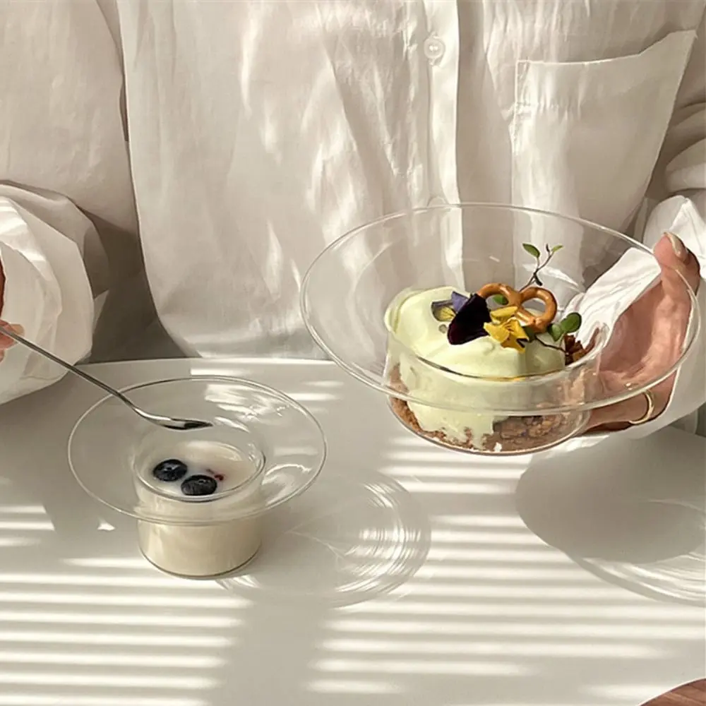 Multifunctional Transparent Glass Bowl Decorative Straw Hat Shaped Fruit Salad Plate Household Yogurt Bowl Milk Water