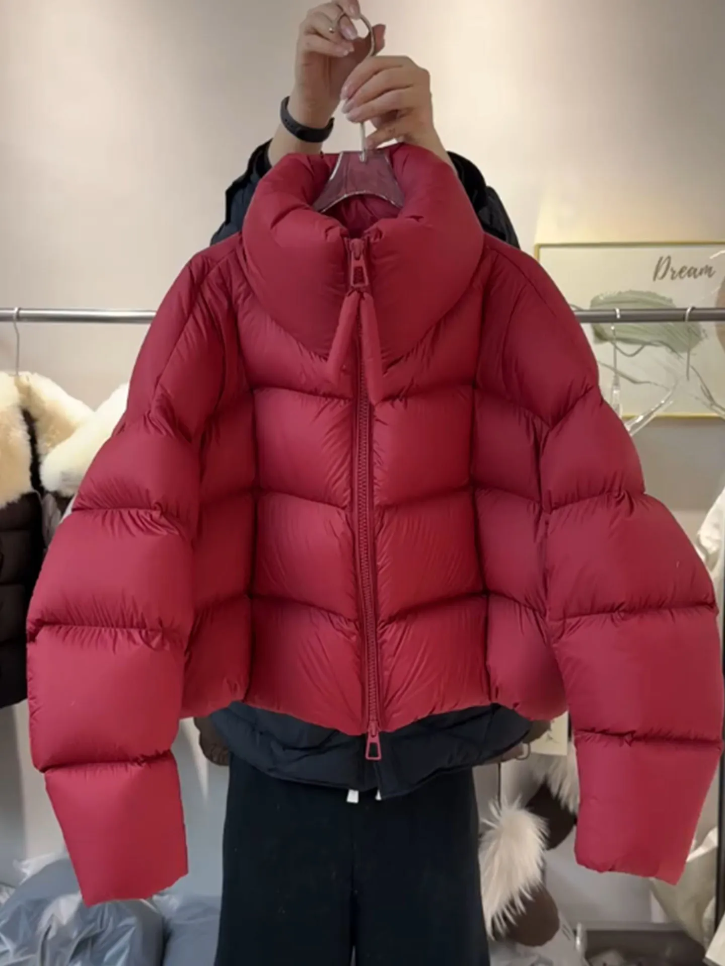 

Red ort Puffer Jaet Women's Thi Warm Stand Collar Faux Fur Coat Korean Sle Regular Fit Polyester Fiber Winter New Arr...