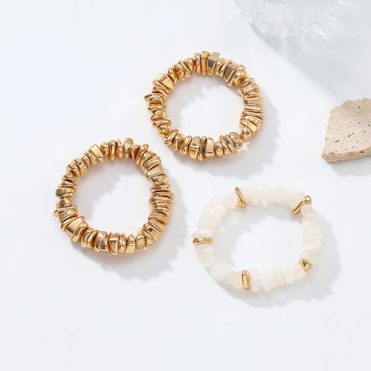 غير النظامية ثلاث طبقات الاكريليك الخرز الربط سوار للنساء خمر بيان الذهبي CCB مجوهرات عطلة هدايا الحفلات #4