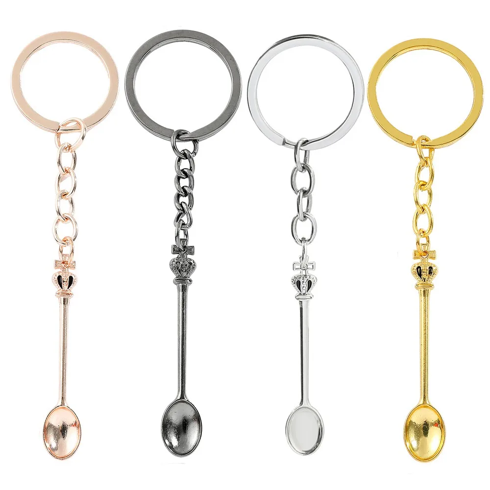 Crown Mini Spoon Keychain Couple Keyring Pendant Purse Handbag Car Key Holder Jewelry Accessories Hot Selling Small Gift