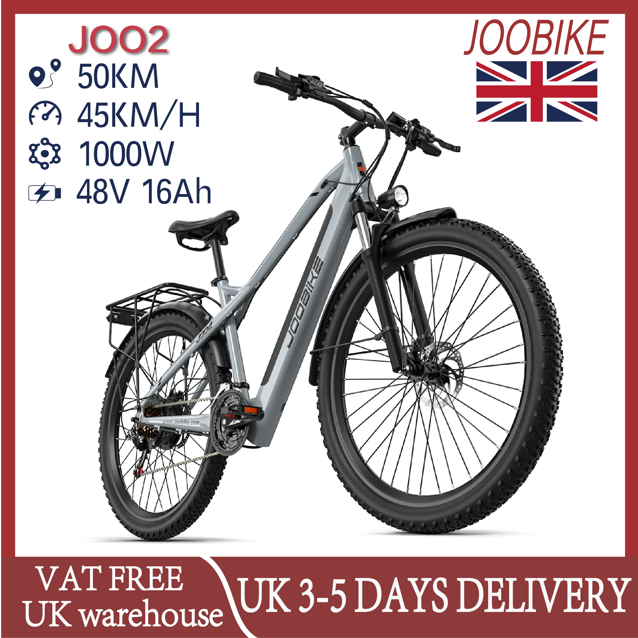JOOBIKE JOO2 1000W Motor 45KM/H Max Speed 50KM Range 48V 16Ah Battery 29*2.25 Inch Tire E-Bike