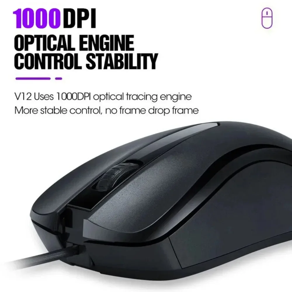 1000DPI Ergonomic USB Wired Office Mouse 1.4m Cable Optical Tracking Comfort Grip Full Size for Home Business PC Laptop Desktop