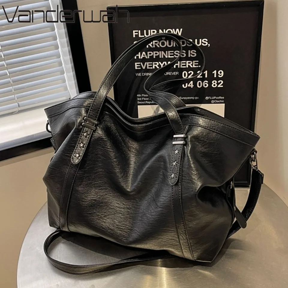 

Women's Large Tote Bag Soft PU Leather Solid Color Dual Side Belts Large Capacity Shoulder Crossbody Design High-Quality Shopper