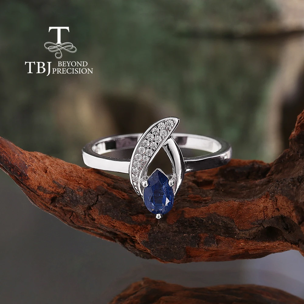 

TBJ, Simple designed natural pear 4*6mm Kyanite ring 925 sterling silver fine jewelry for women's birthday and Anniversary gifts