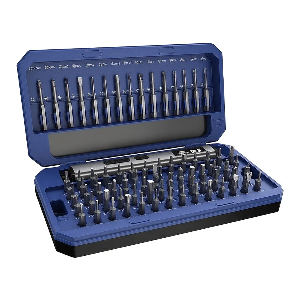 Electric Screwdriver Set 90-in-1 Featuring Torque Control Motor and Magnetic Bit Arrangement for Camera Eyeglass Repair