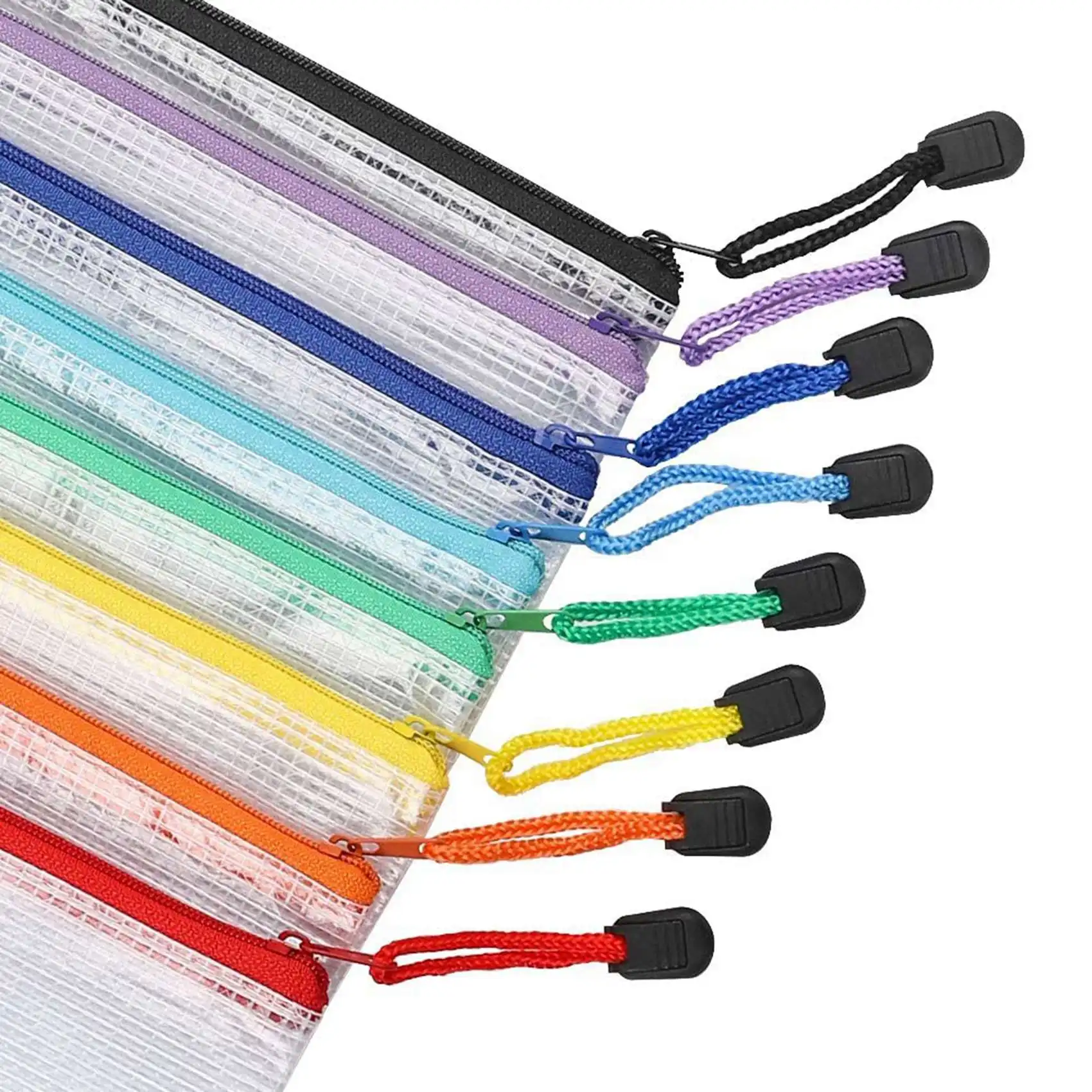 48Pcs Mesh Zipper Pouch Document Bag, Plastic Zip File Folders, Letter Size/A4 Size, For Office Supplies