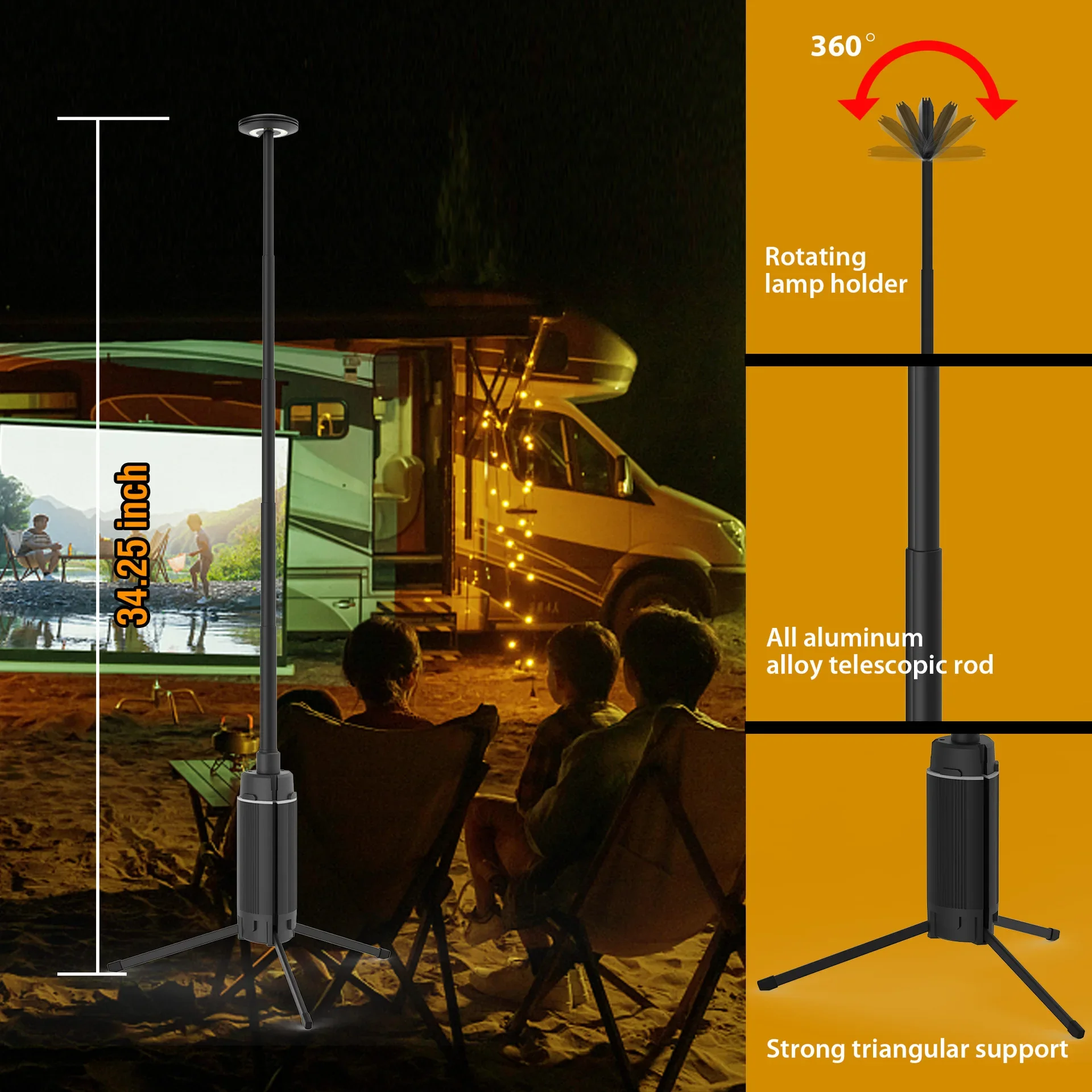 12000mAh Portable Camping Lantern Telescopic LED Work Light Rechargeable 2000LM Outdoor Fishing Tent Emergency Lamps with Tripod