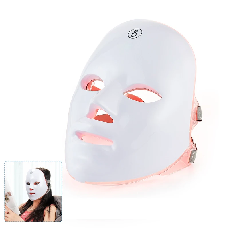 Máquina de Belleza Facial LED Inalámbrica de 7 Colores, Máscara Facial y de Cuello con Fotones para Reafirmar y Rejuvenecer la Piel