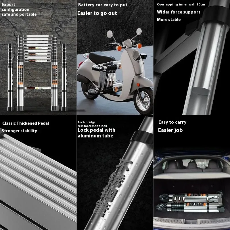 Échelle télescopique multifonctionnelle en acier inoxydable, échelle zigzag domestique, échelle pliante portable, échelle zigzag articulée