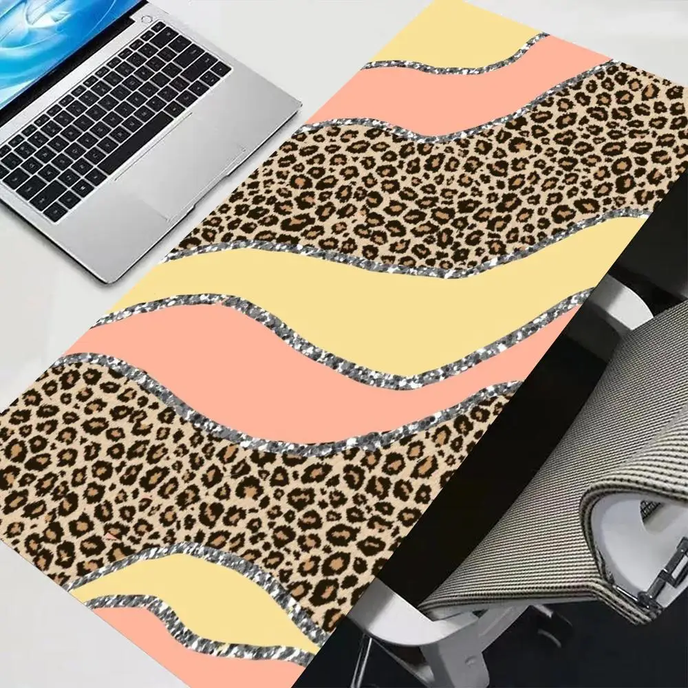 Leopard Print Wave Stripe Mouse Pad Non Slip Rubber Base Smooth Glide Table Mat For Trendy Desk