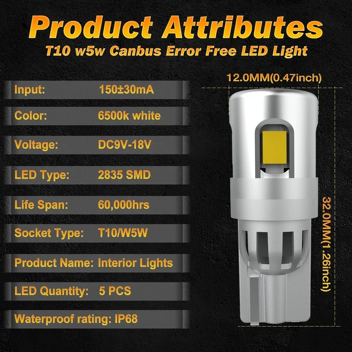 100x W5W T10 194 LED Dome Light Bulbs 2835 Chips For Chevrolet Trailblazer Lexus rx300 gs300 is350 Compatible with Stock Housing