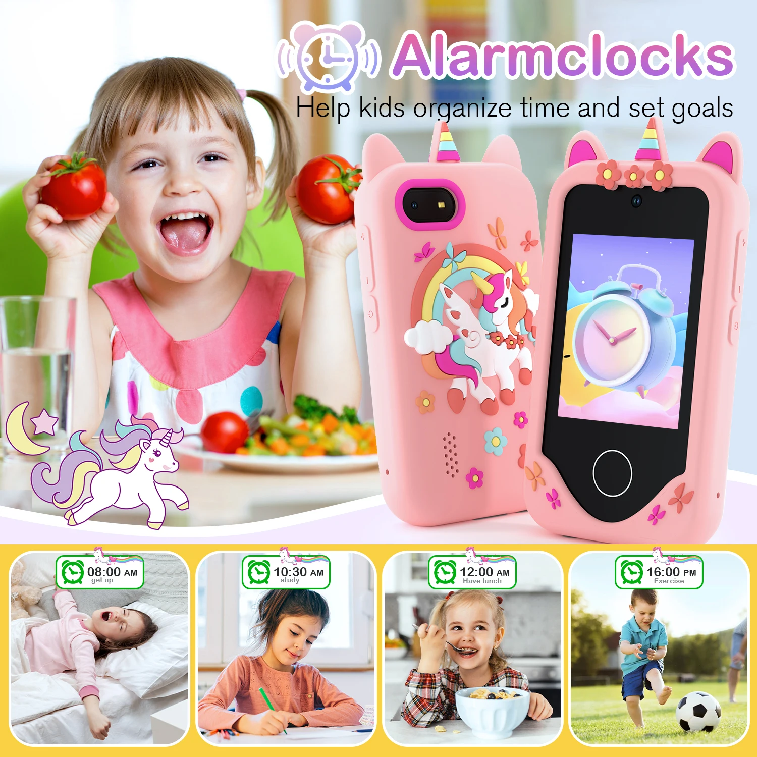Giocattolo per telefono per bambini Unicorno - Fotocamera digitale touchscreen con MP3 Giocattolo educativo da 32 GB per ragazzi e ragazze di 3-8 anni