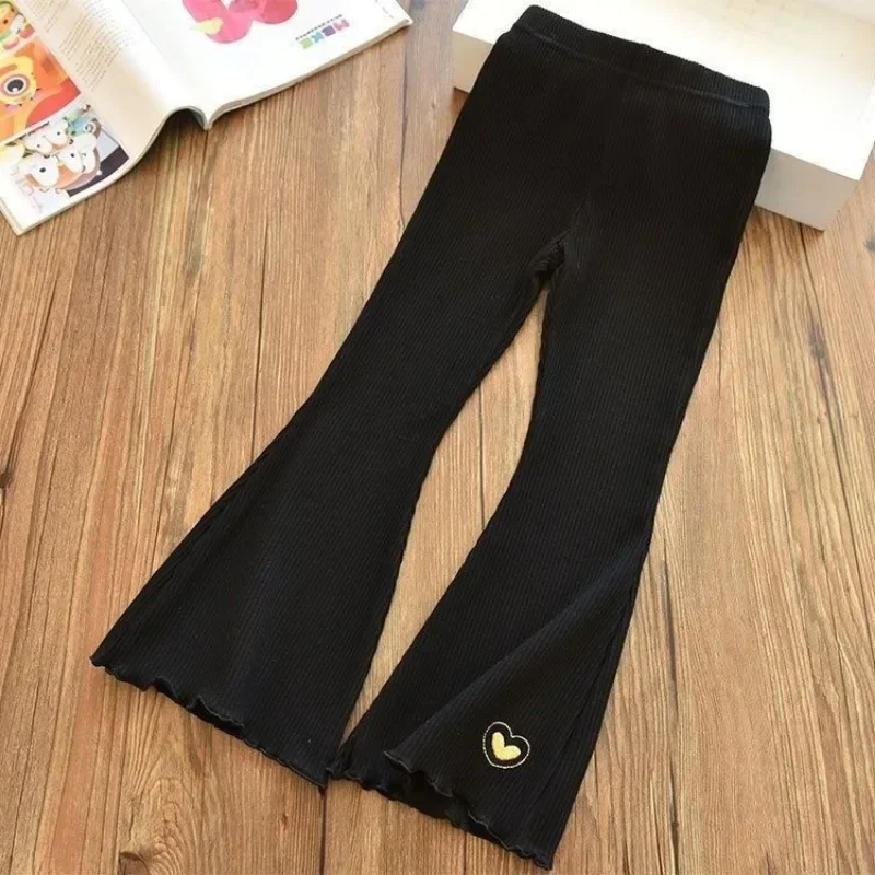 Kids Girls Flare Legging 2024 New Arrival Children Casual Elastic Pants Heart Embroidery Slim Fit Leggins Baby Girl Summer Pants