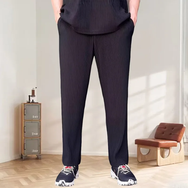Miyake Pleated Pants Men's Drape Pelat Loose Wide-leg Straight Pants 2025 Spring and Summer Fold Casual Suit Pants Clothing