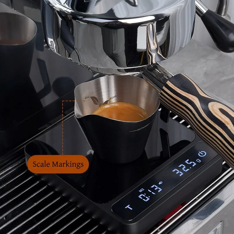 JUSTINLAU Espresso Extraction Cup Stainless Steel Measuring Cup with Eagle Beak Spout＆Scale Marking Coffee Liquid Receiving Cups