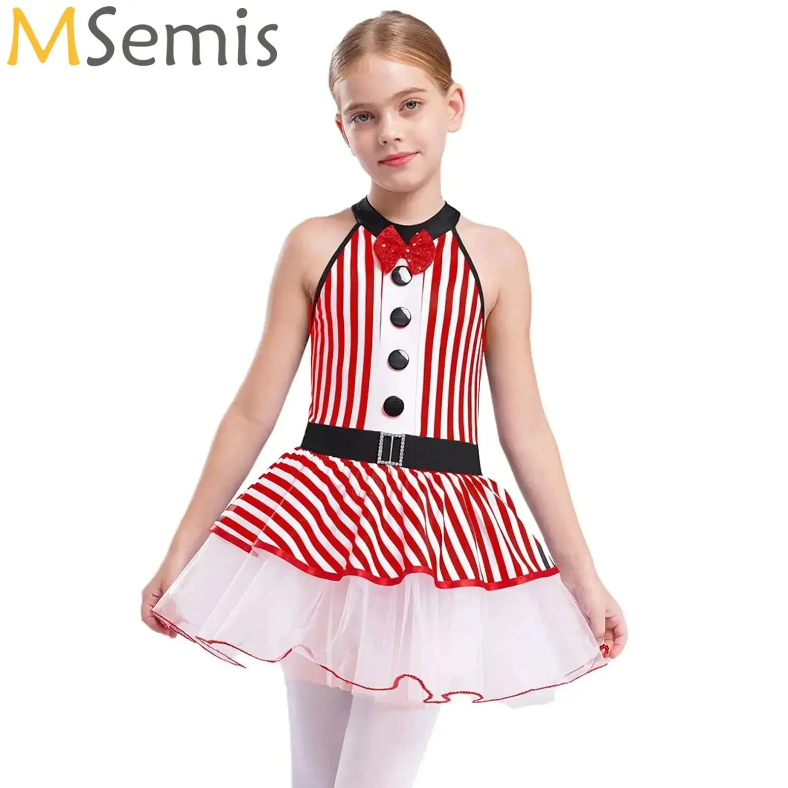 

Girls Dance Ballet Tutu Dress Puffy Striped Bow Figure Ice Skating Leotard Dresses for Halloween Cosplay Party Stage Performance