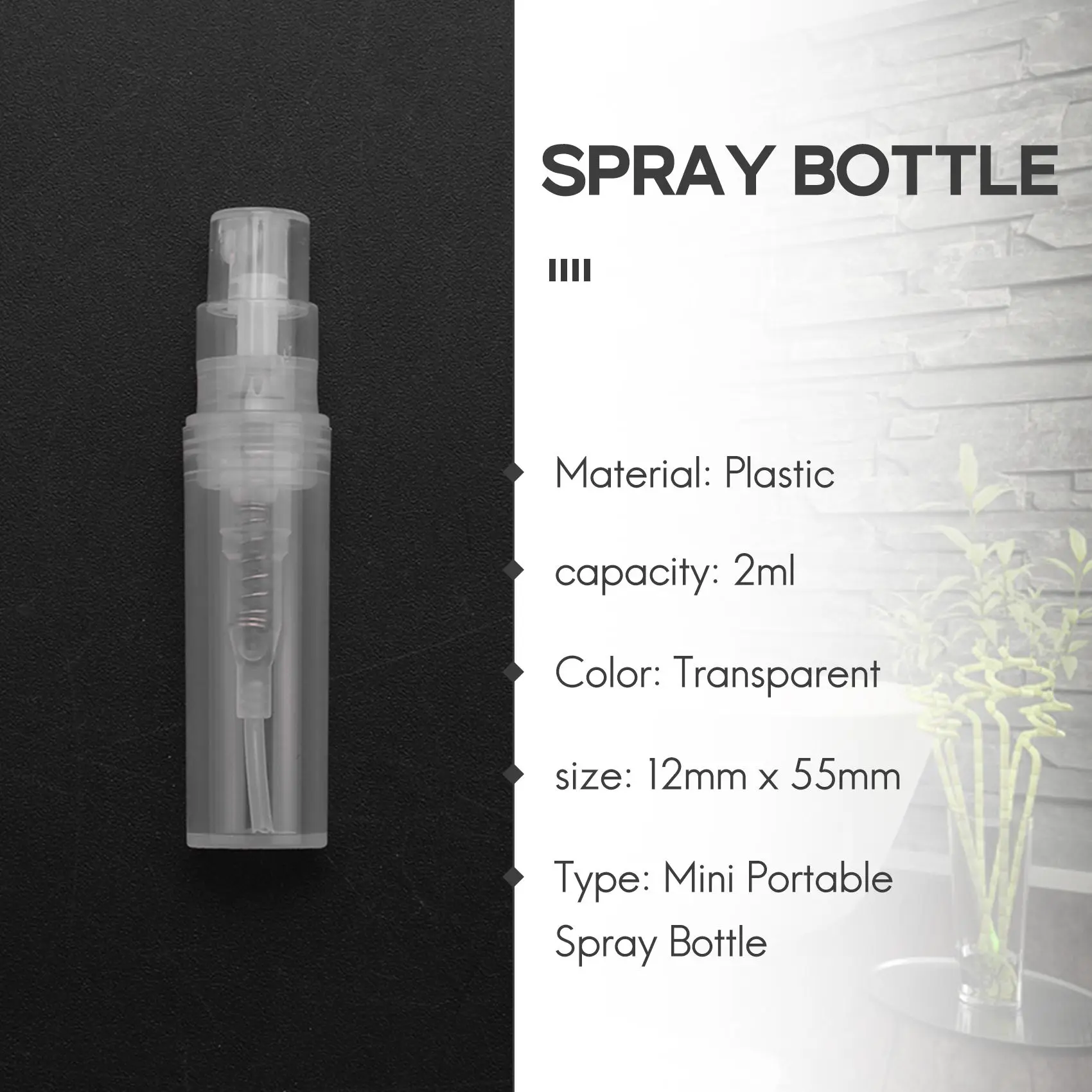 50 x 2ml Plastic Travel Spray Bottle Empty Transparent Perfume Atomizer New