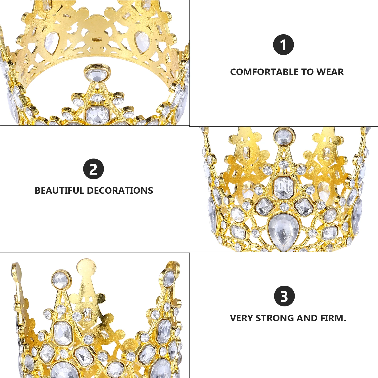 

2pcs Crown Cake Topper Small Mini Gold Party Party Crown Decor Decorations for Cake Desserts Hair Styling Tools