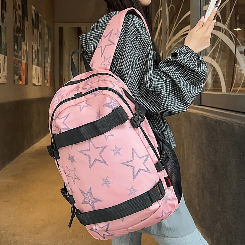 Backpack, Rucksack Star Print Multi Compartment Adjustable Buckle Strap Skateboard Holder Bag for Urban Daily Short Trip - view 6