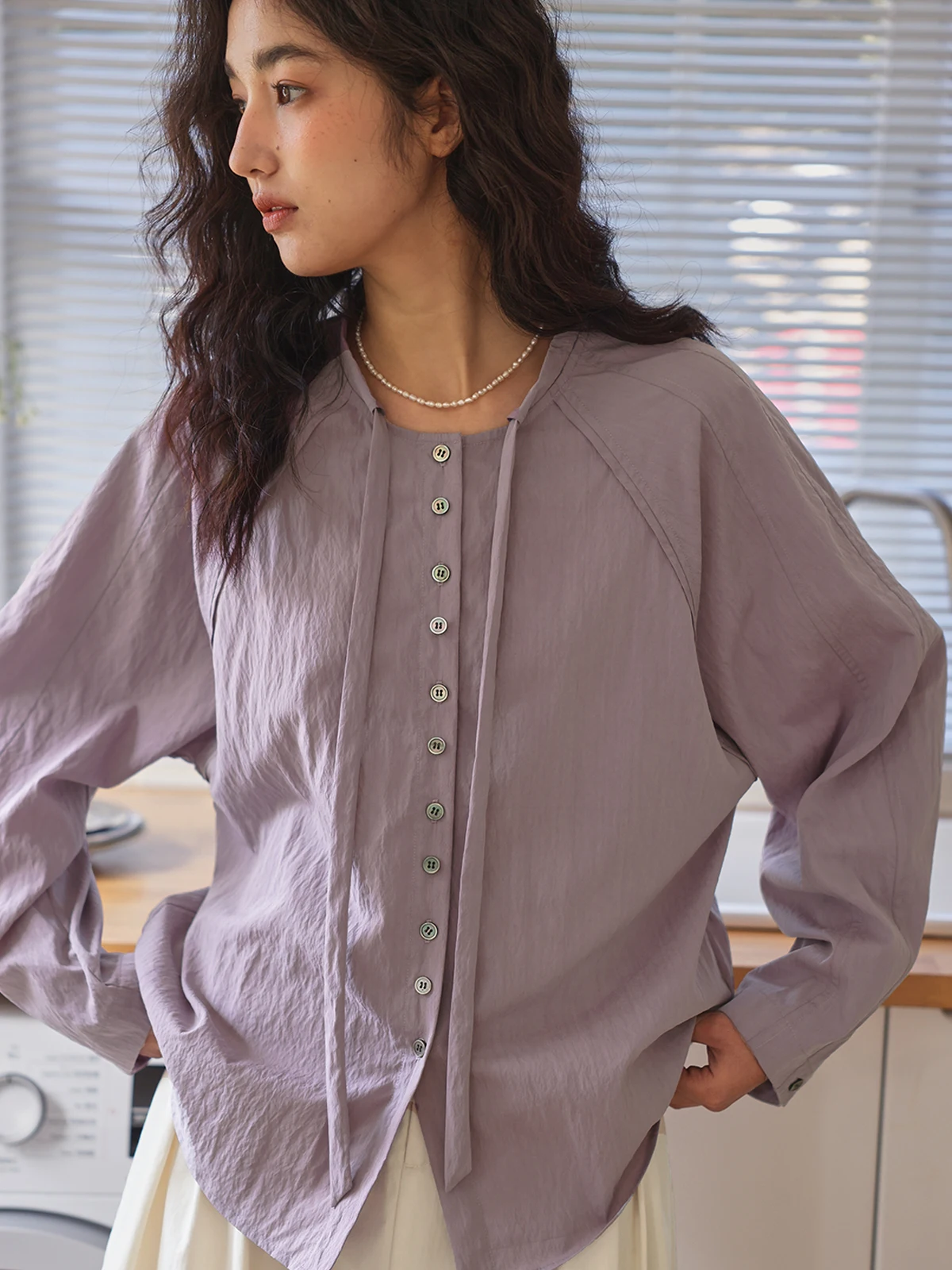 

Solighter женский Long Sve irt с воротником-стойкой и воротником-стойкой, винтажный удобный дышащий повседневный топ