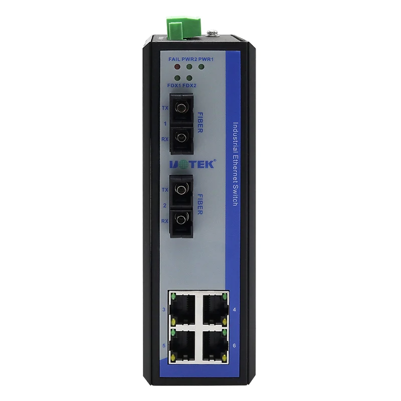 

UOTEK 100M 6-портовый неуправляемый коммутатор Ethernet с 4 Ethernet-интерфейсами 10/100Base-T(X) и 2 портами 100Base-FX UT-62204SM-SC