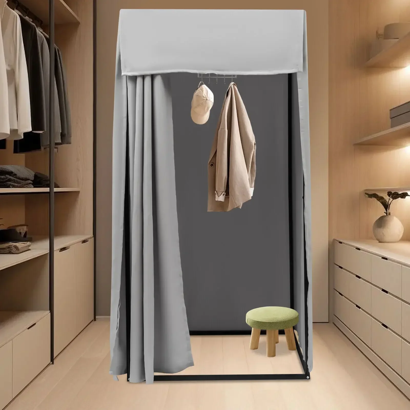 Clothing Store Fitting Changing Dressing Room Frame with Curtain Hook Grey