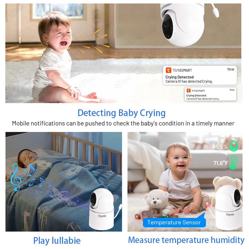 Tuya WiFi 4MP HD Video Baby Monitor 2 Way Audio Home Security Wireless Surveillance IP PTZ Camera Human Auto Tracking Babysitter