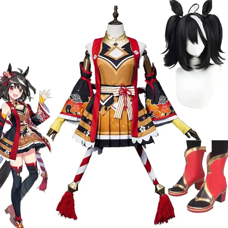 

Umamusume Pretty Derby Косплей Kitasan Черный Косплей Костюм Униформа для гонок на лошадях Прекрасная одежда Kitasa Обувь Парик для зала
