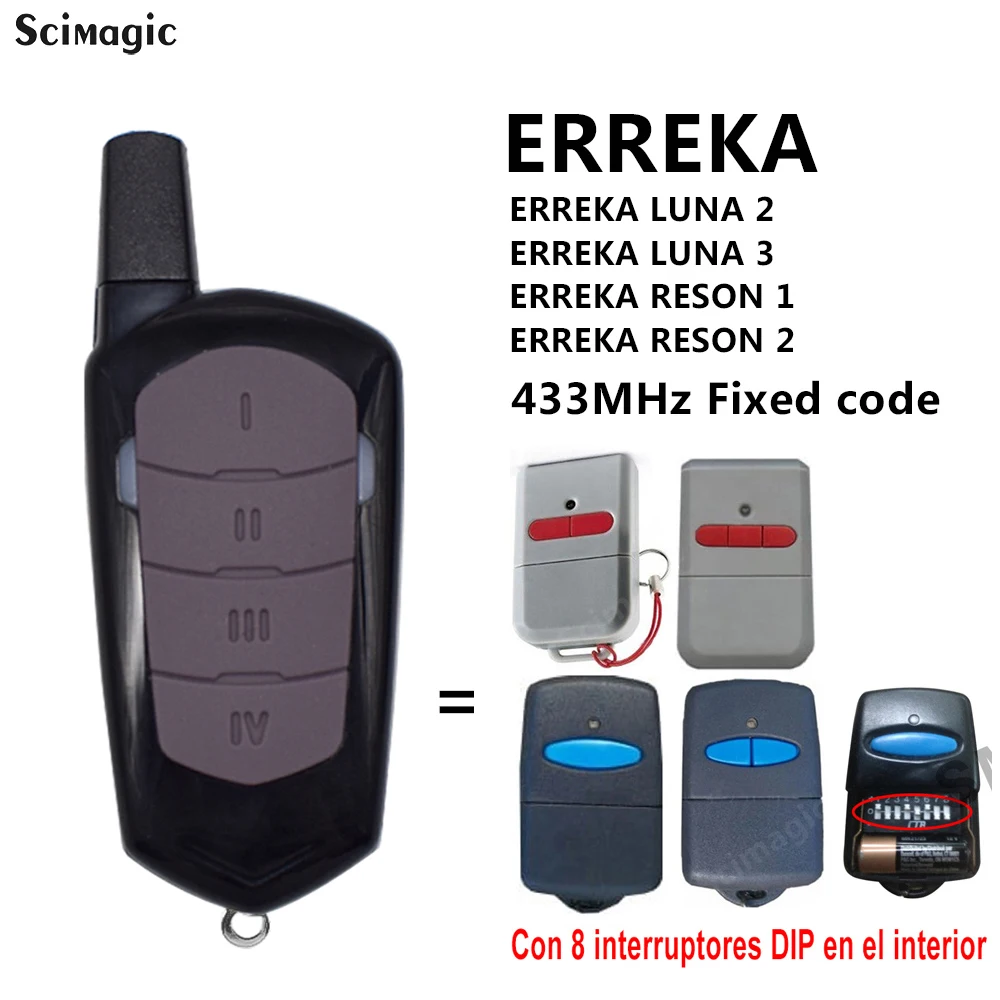 ERREKA RESON 1 / RESON 2 Garage Remote Control Gate Keychain Erreka LUNA 2 / LUNA3 433mhz Fixed Code