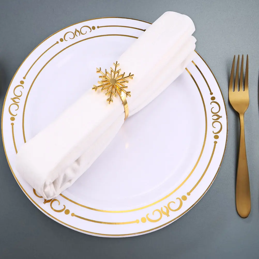 

4Pcs Christmas Napkin Rings Alloy Snowflake Buckle Xmas Dining Table Decoration Napkin Holder for Xmas Party Home Decor
