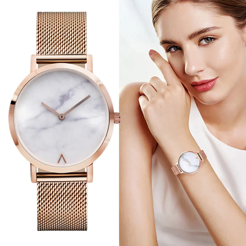 Simple Women Quartz Wristwatch Fashion Metal Mesh Band Analog Ladies Watch Luxury Rose Gold Watch Women Clock Gift montre femme