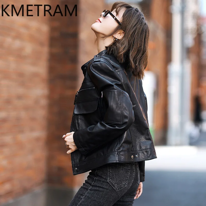 100 % natürliche Schaffelljacke für Damen, kurz, schmal, schwarz, Echtlederjacken, neu in Oberbekleidung, Herbstkleidung, 2025 Damen, Ettка