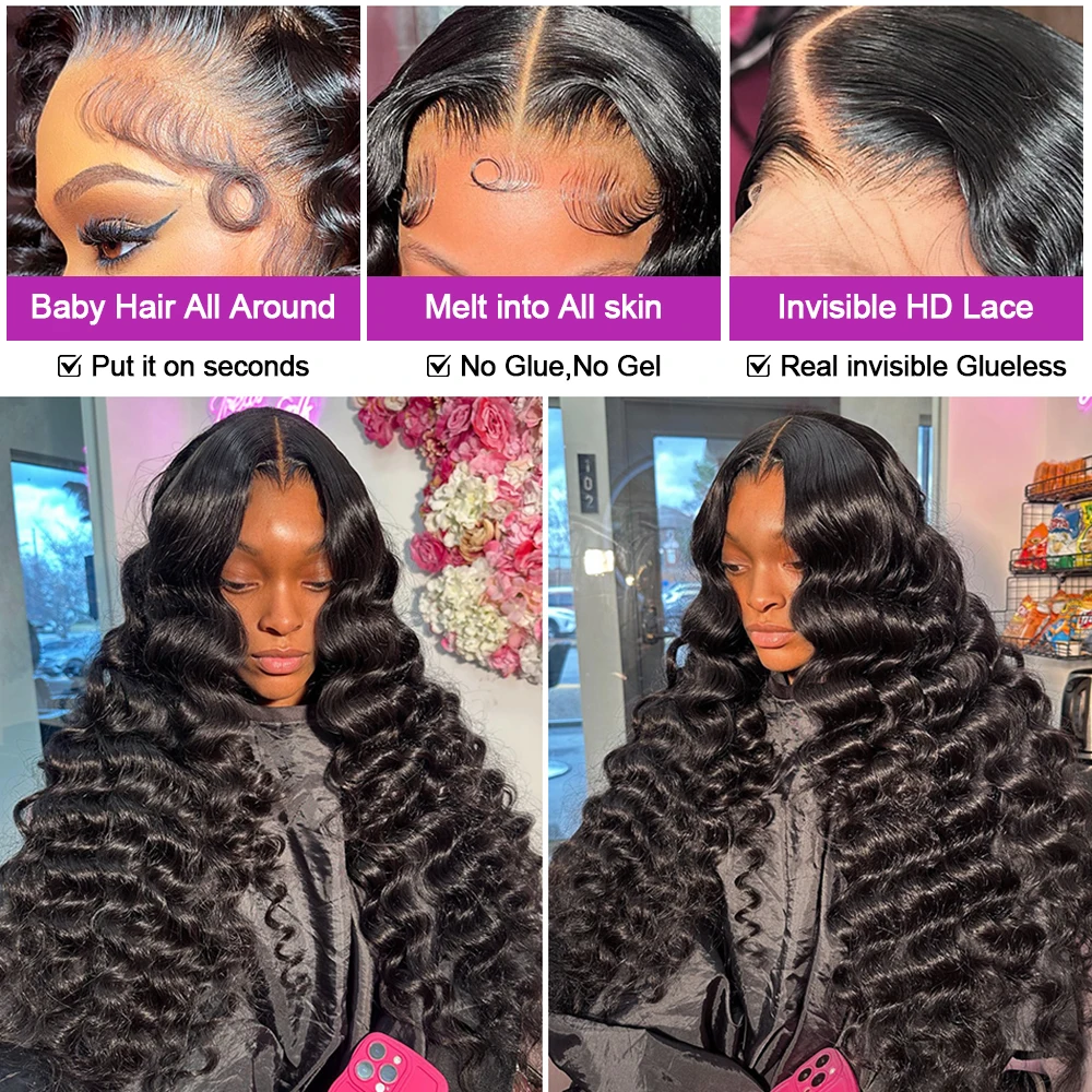 250 Density Loose Deep Wave 13x6 Lace Front Human Hair Wigs Brazilian 30 40 Inches Curly Water Wave HD 13x4 Lace Frontal Wig