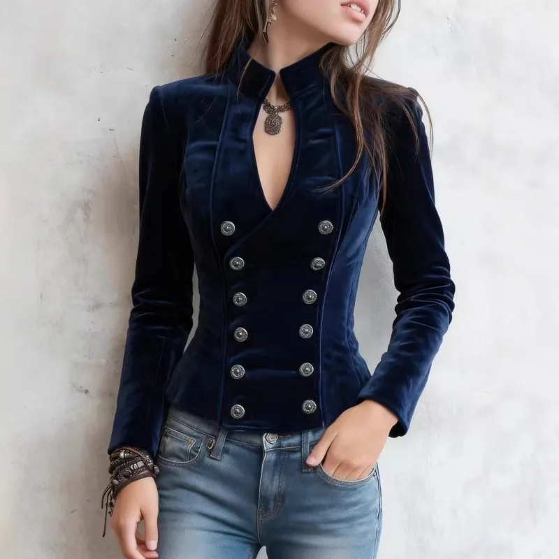 

Women's Autumn Spring Blouse Outerwear Cardigan Slim-fit Notched Lapel Double-breasted Comfortable Niche Distinctive Versatile