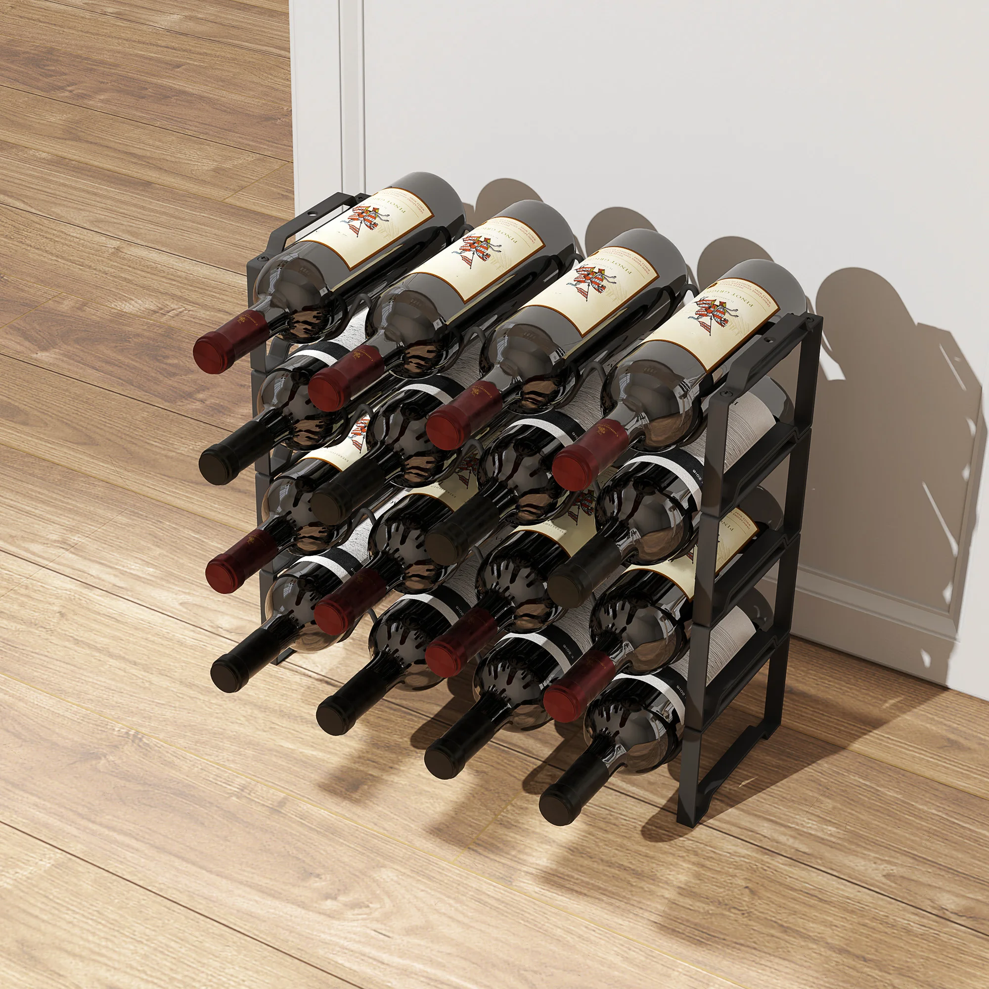 16-Flaschen Metall-Weinregal - Stilvolles Aufbewahrungsregal für Küche & Esszimmer, Schwarze Ausführung