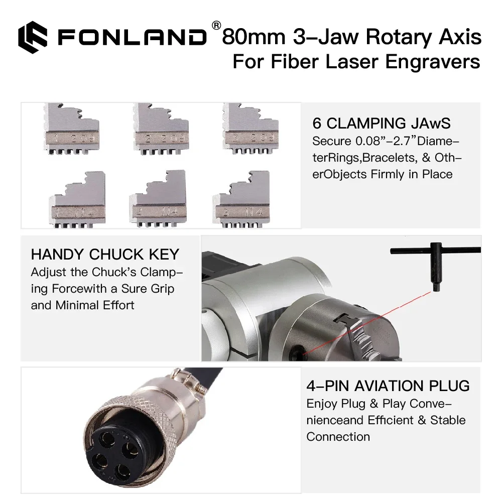 Rotation Axis Diameter 80mm Rotary Attachment For Laser Marking Machine 9 Times Deceleration for Cylindrical