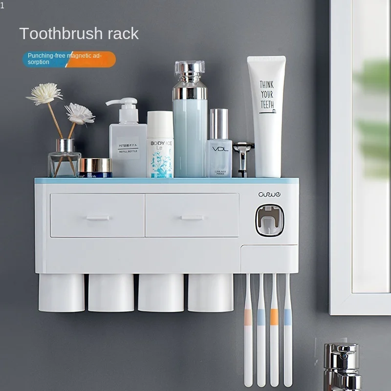 

Wall Mounted Toothbrush Holder Toiletry Set Household Magnetic Suction Multi-purpose Bathroom Organizer Bathroom Accessories