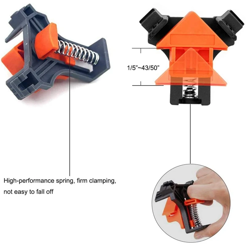 4pcs Wood Angle Clamps 90 Degrees Woodworking Corner Clamp Right Clips  for Taper,T Joints,Plate with 8pcs spare rubber pad