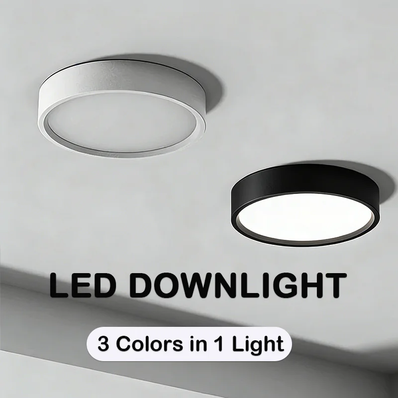 3 Color LED Ceiling Light Surface Mounted Ultra Thin Downlight Panel Lamp