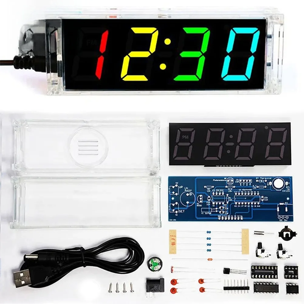 Colorful Digital Clock DIY Electronic Kit Loose Parts Soldering Experiment With Conveniently Powered Via USB 11.5x3.2x4cm