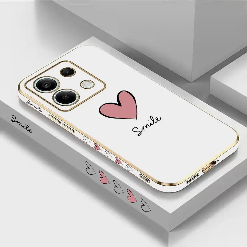 Big Red Heart Luxury Plating Phone Case For Xiaomi Redmi Note 13 13ProPlus 13Pro 12 12R 12Pro 11 11S 10 11SE 11E 11T 11Pro Cover