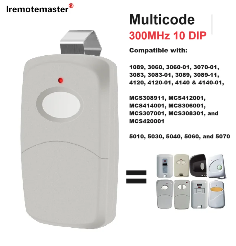 Replacement for Multicode 3089 Garage Gate Door Opener Remote Transmitter 308911,MCS308911,10 dip switch 300mhz,Grey