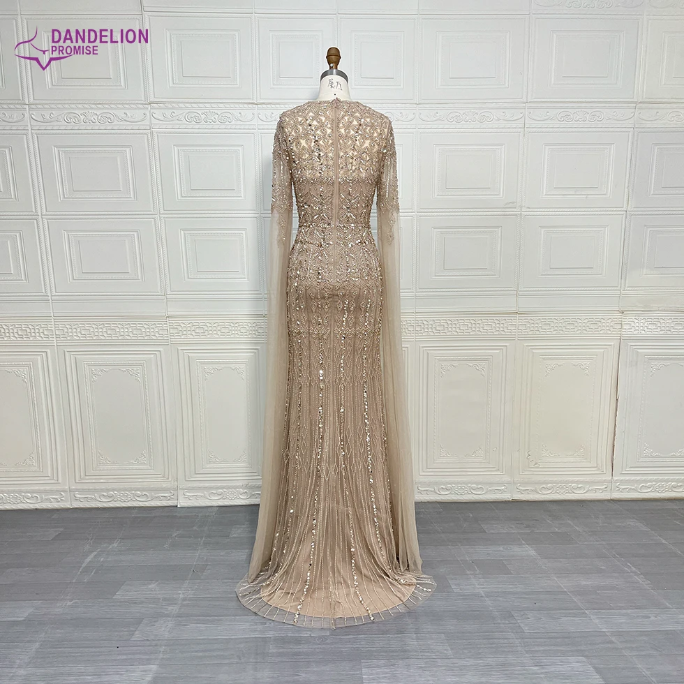 Luxury Dubai Caramel Mermaid Arabic Evening Dresses 2025 with Cape Sleeves Beaded for Women Wedding Party