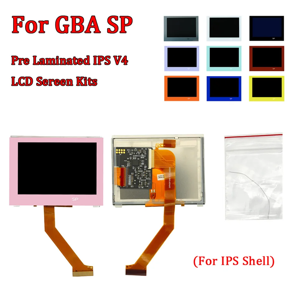 IPS V4バックライト搭載 GBASP 外装交換品 グラードン GBA SP 用プレラミネート IPS V4 LCD フルスクリーンキット IPS V4